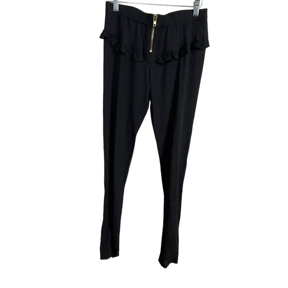 Gat Rimon Shyli Ruffles Women's Size 1 Black Front Zip Pants Ankle Zip Pull On - Picture 1 of 8